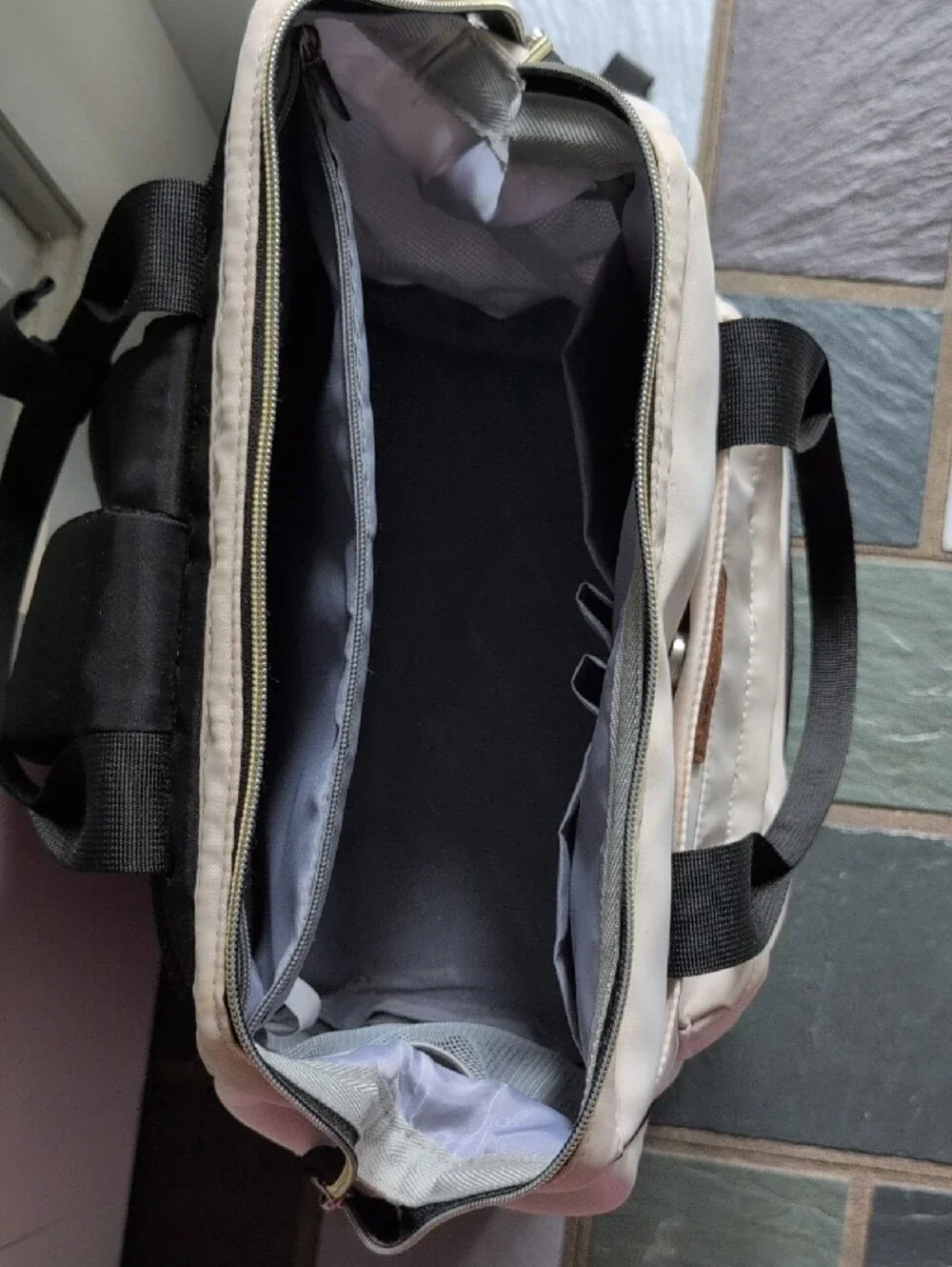 Nylon Two-Tone Travel Backpack Tote - White & Black